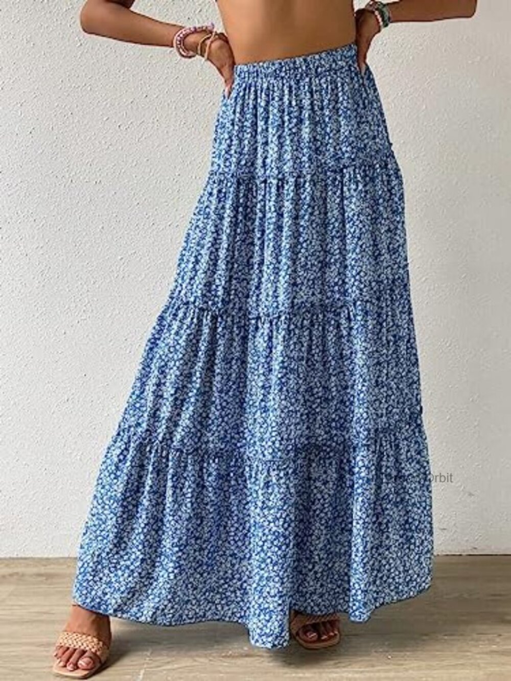 Floral Print High Waist Pleated Ruffle Flowy Maxi Skirt - Picture 4 of 5